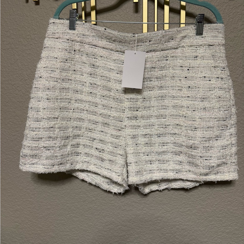 Misa Los Angeles Tweed High Waist Cream Shorts